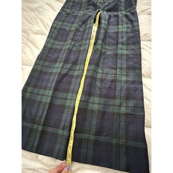 NWT Sezane Navy Green Tartan Plaid Damon Wool Trousers Wide Leg Size 38 US 6 - Picture 7 of 9